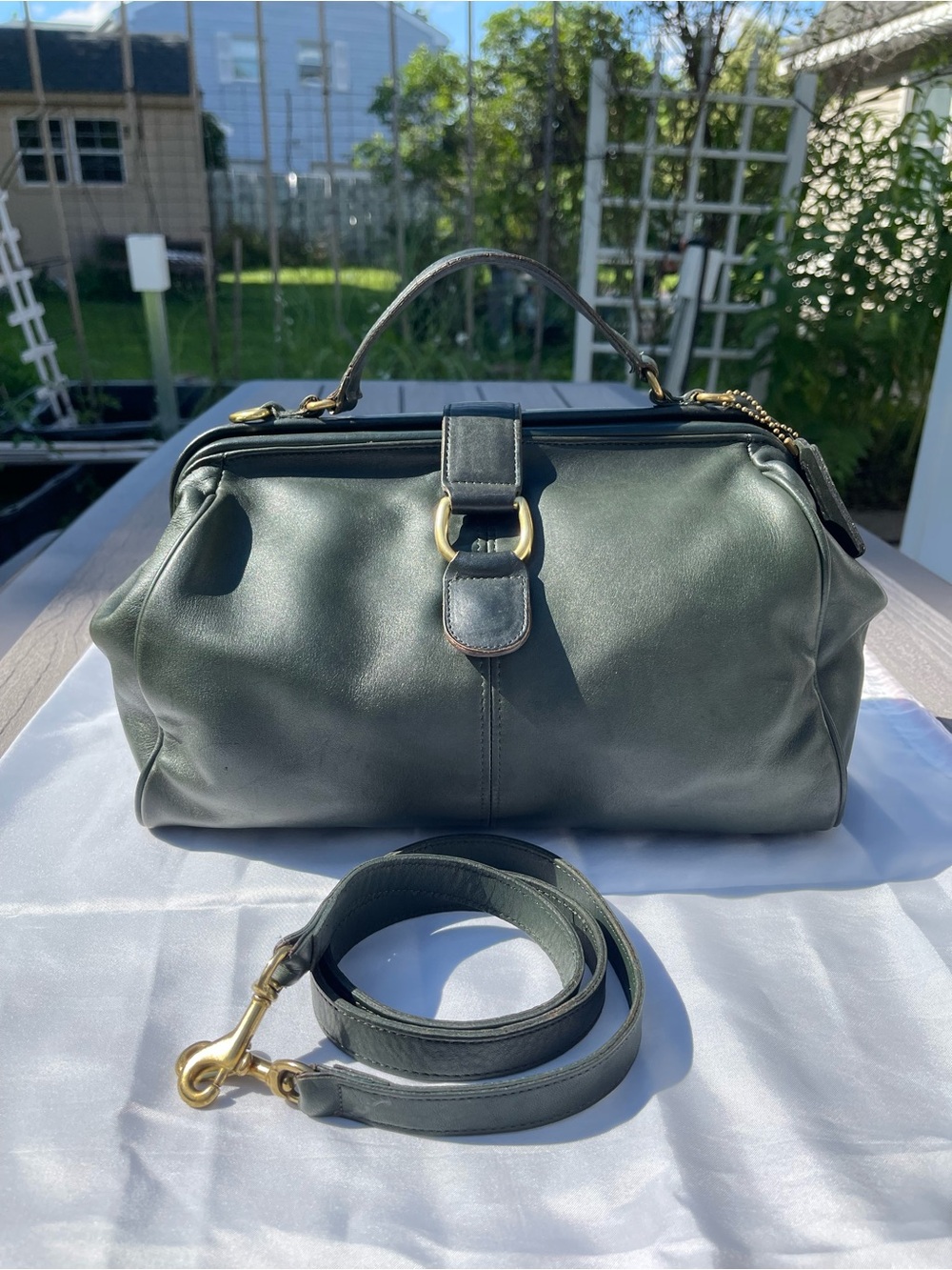 Coach Dark Green Leather Hudson Bag with Gold Hardware